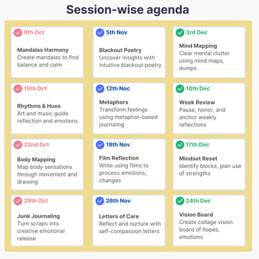 Starts 8th Oct: An amazing line-up of Journaling Sessions. Join 1, 4 or all 12.