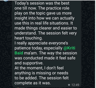 Participant love coming in post one of our sessions using practical tools/exercises.