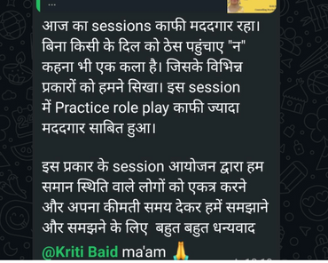 Participant feedback post one of our groups sessions in Hindi.