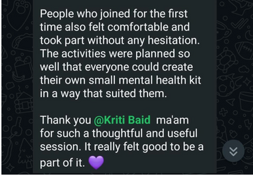 Participant feedback on our Whatsapp Community
